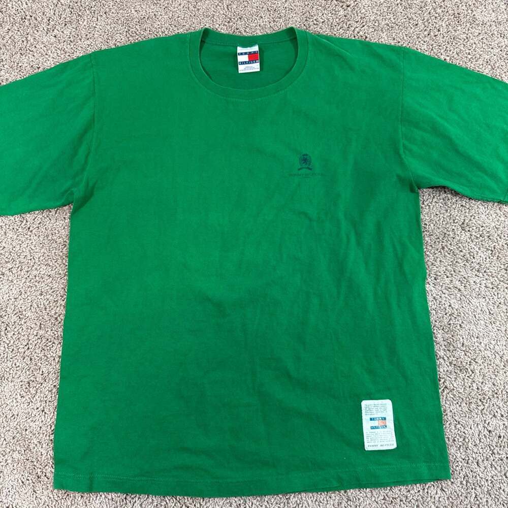 Vintage 90s Tommy Hilfiger Crest Logo USA Green T Shirt Mens Large EUC